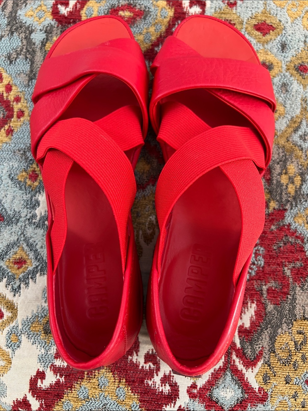 Camper ‘Right’ Red Leather Strappy Sandal Flats